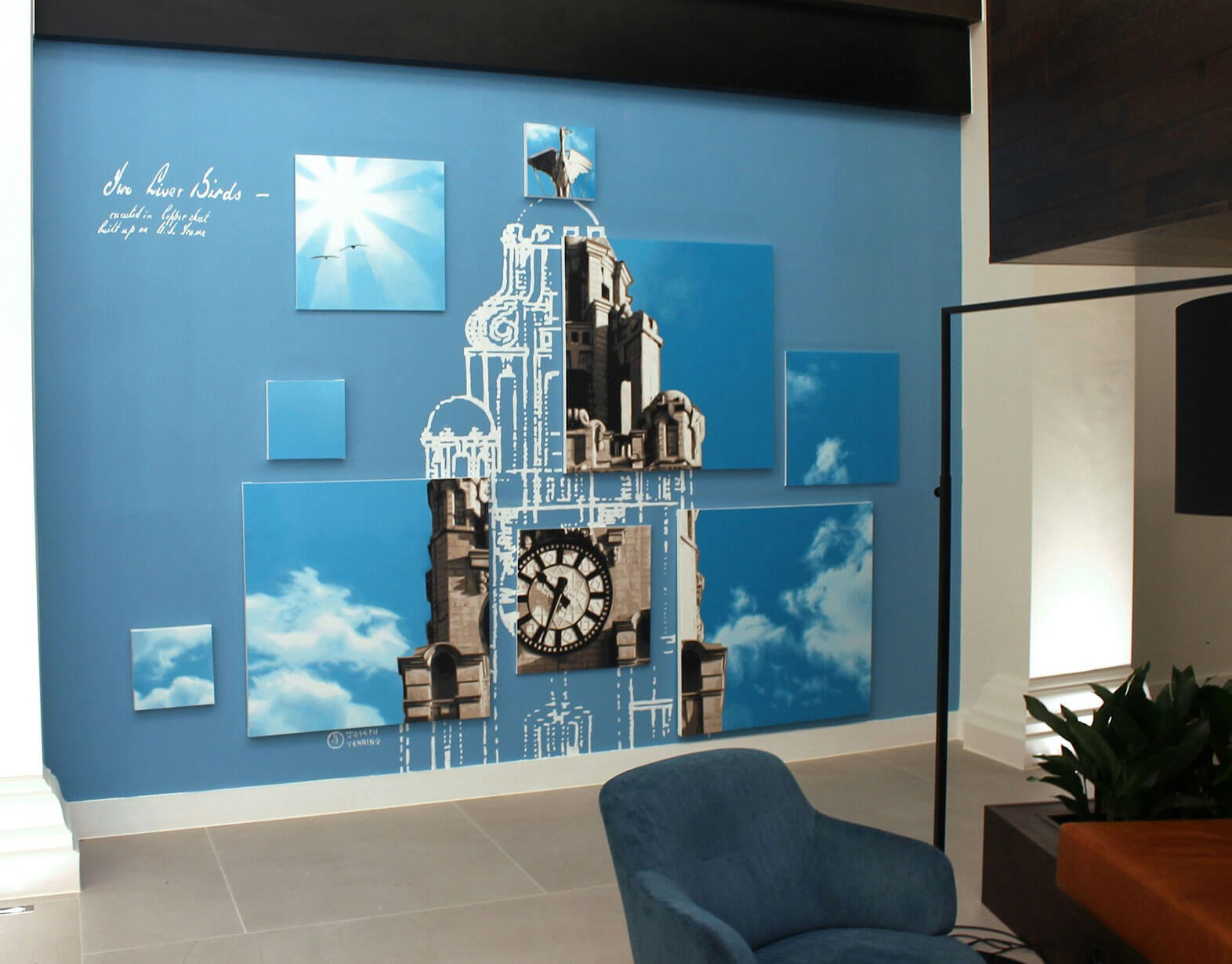 Blueprint Bluesky Liver building - Painting by Joseph Venning