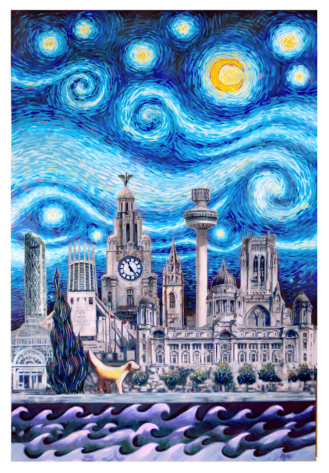 Starry Mersey Night socials - Painting by Joseph Venning